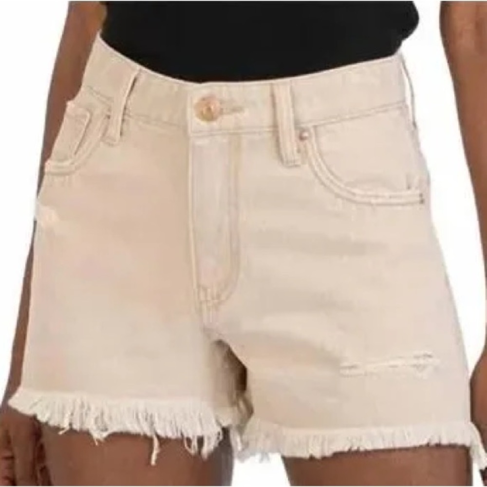 Kut from the Kloth Cream High-Rise Frayed Denim Shorts